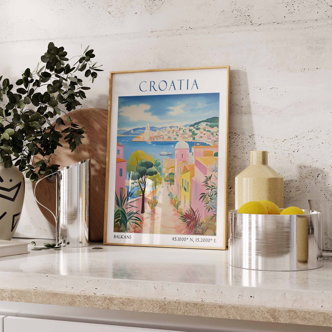 Croatia Coastal Town Garden Path with Church Dome Poster Art - Image 3