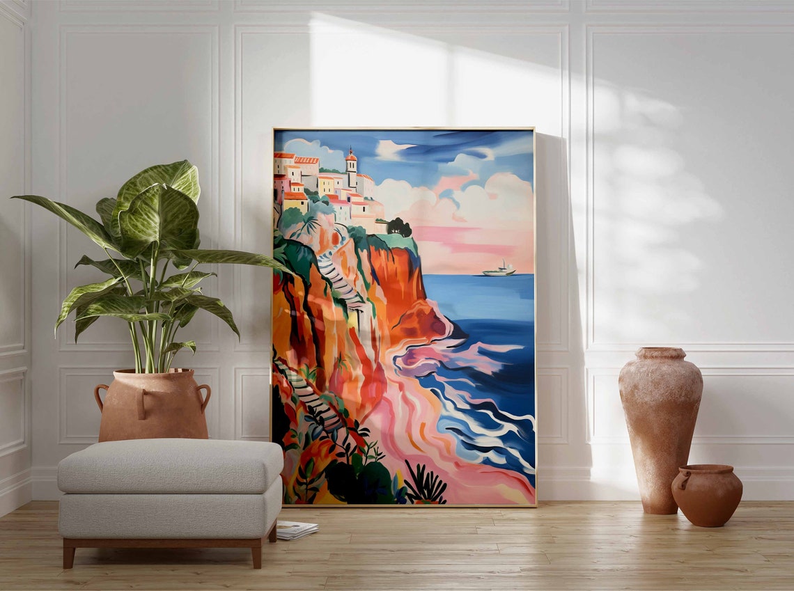 Hilltop Village with a Church Tower Above the Red Cliffs Poster - Image 3