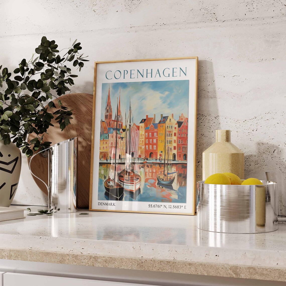 Copenhagen Harbor with Sailboats and Church Towers Travel Poster - Image 3
