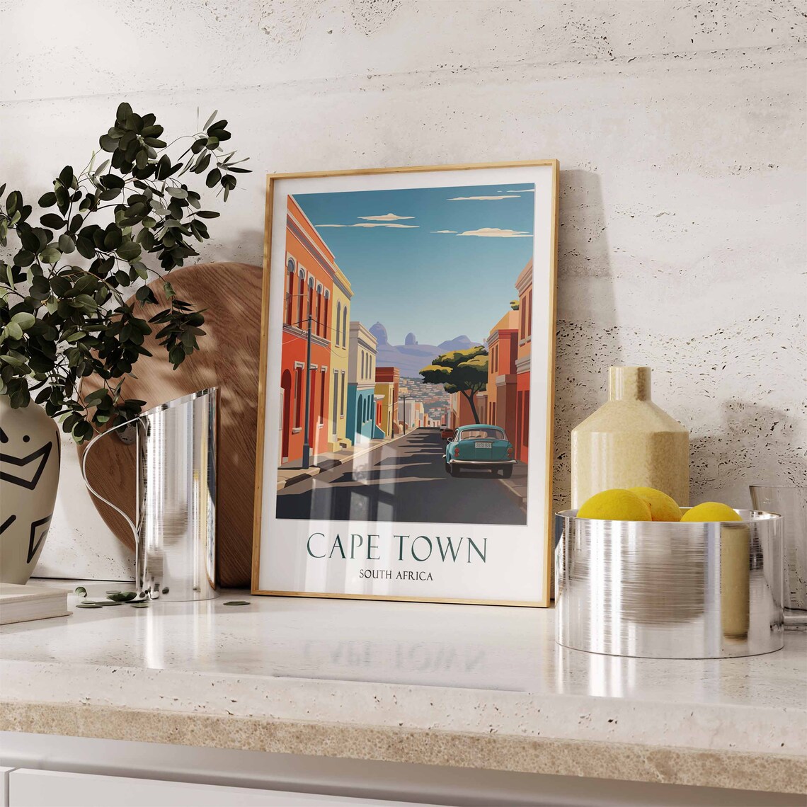 Cape Town South Africa Vintage Blue Car Table Mountain Poster - Image 3
