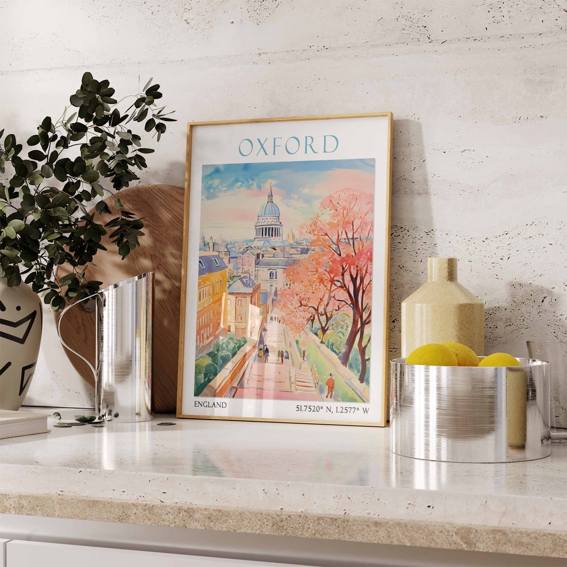 Oxford Domed University Building with Blossom Trees Poster Art - Image 3