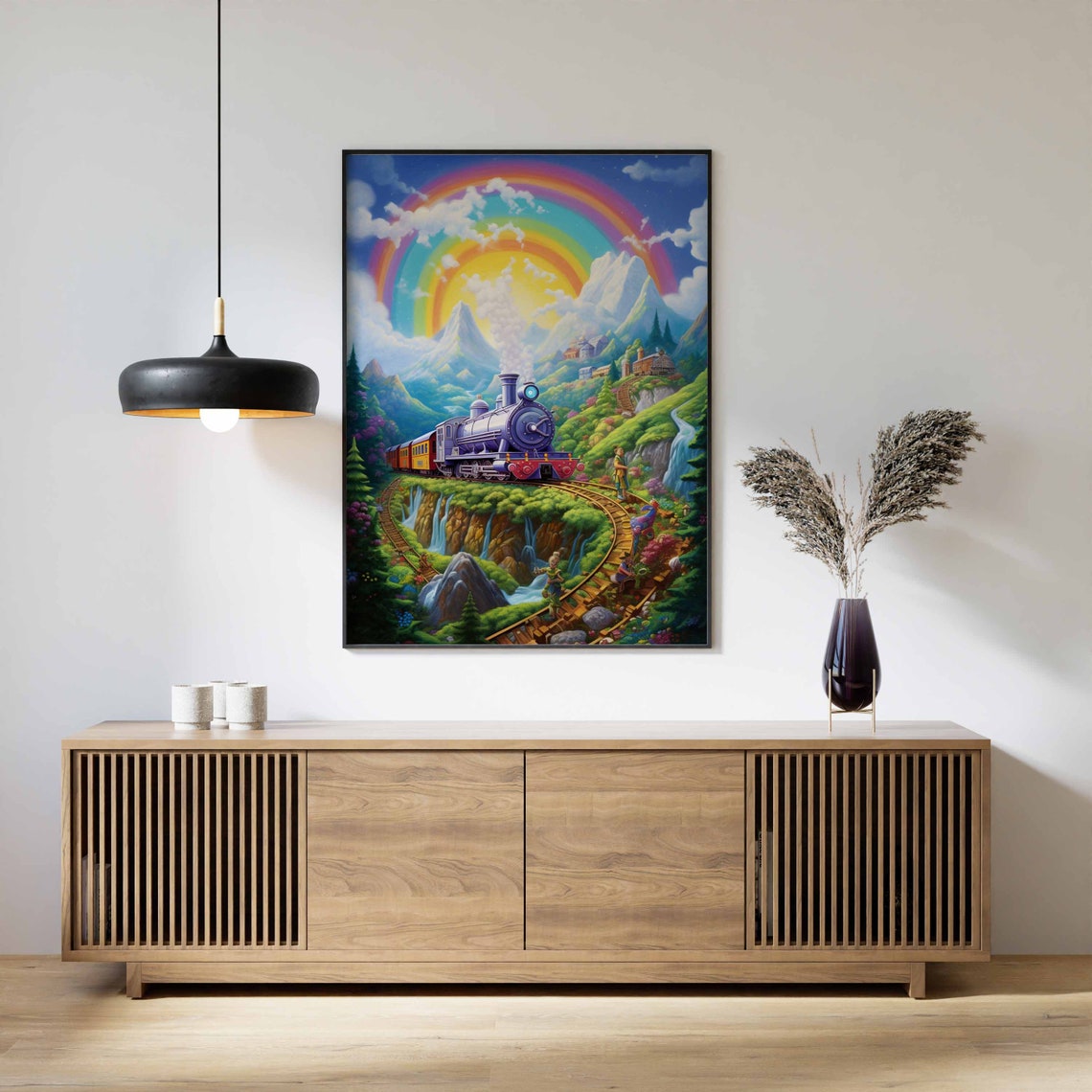 Fantasy Steam Train Rainbow Mountain Railway Kids Room Poster - Image 3