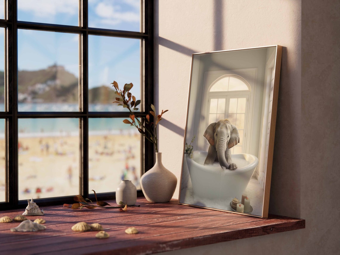 Baby Elephant Splashing In A White Bubble Bath Candle Poster - Image 2