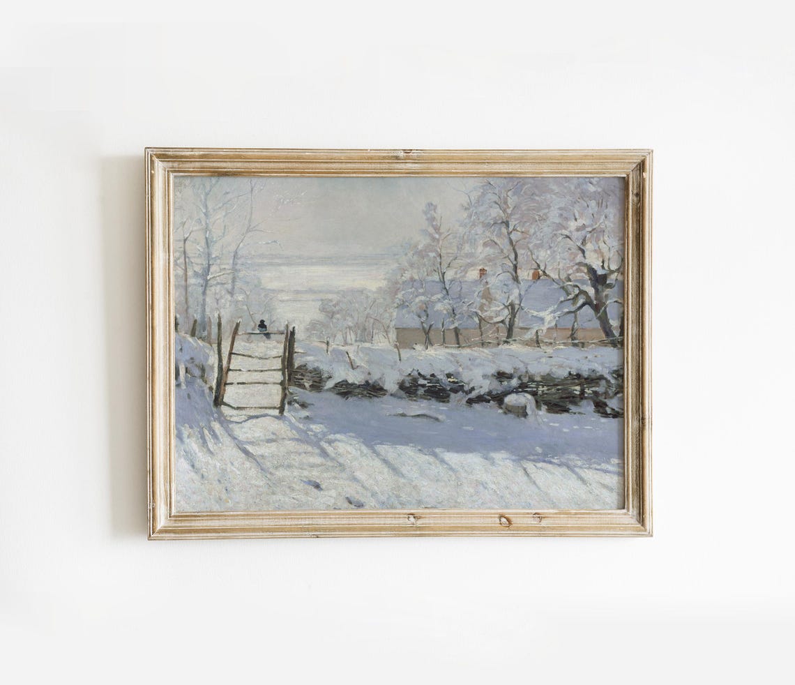 Snowy Impressionist Winter Landscape Fence Oil Painting Poster - Image 3