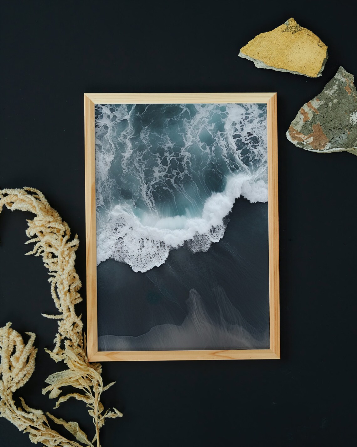Black Sand Beach Aerial View Ocean Travel Poster - Image 4