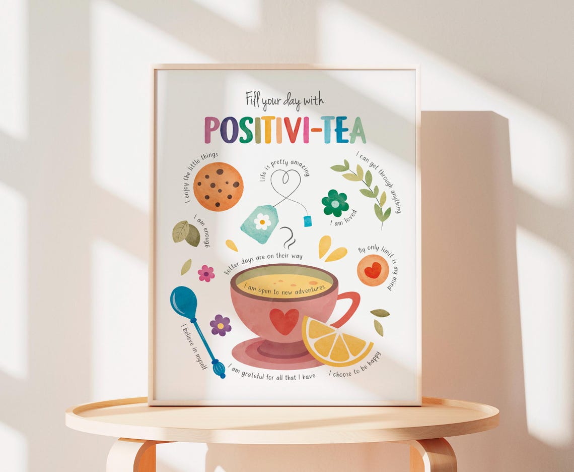 Positivi Tea Affirmation Poster Tea Cup Cozy Positivity Kitchen Art - Image 3