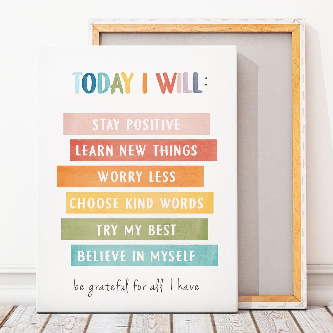 Today I Will Daily Affirmations Kids Rainbow Pastel Classroom Poster