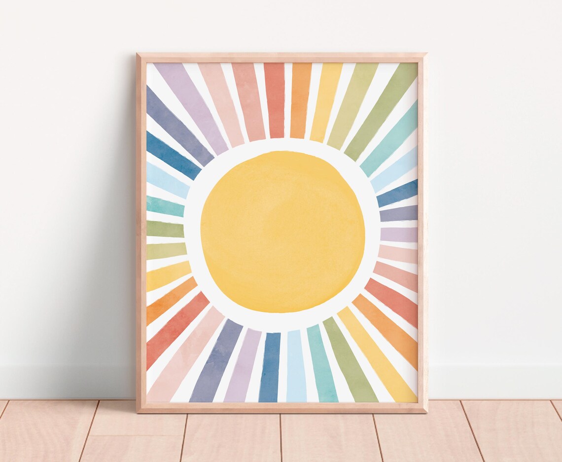 Sun Watercolor Nursery Print, Boho Playroom Decor - Image 4