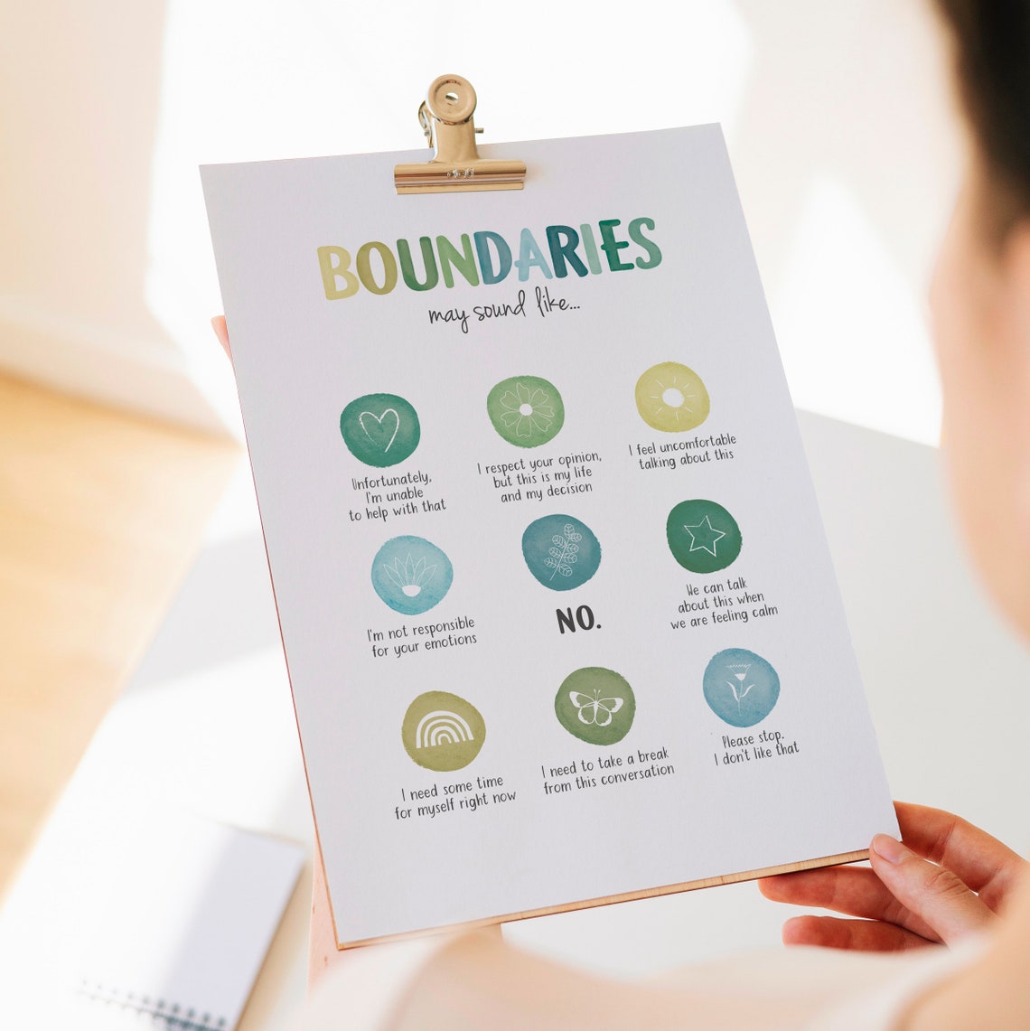 Boundaries Watercolor Self Respect Quotes Therapy Office Decor Poster - Image 2