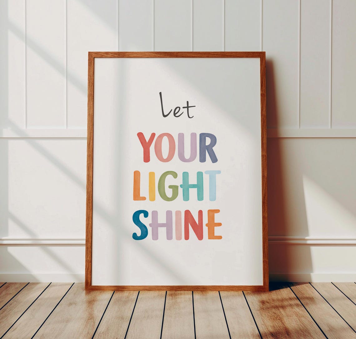 Let Your Light Shine Rainbow Watercolor Inspirational Quote Poster - Image 2