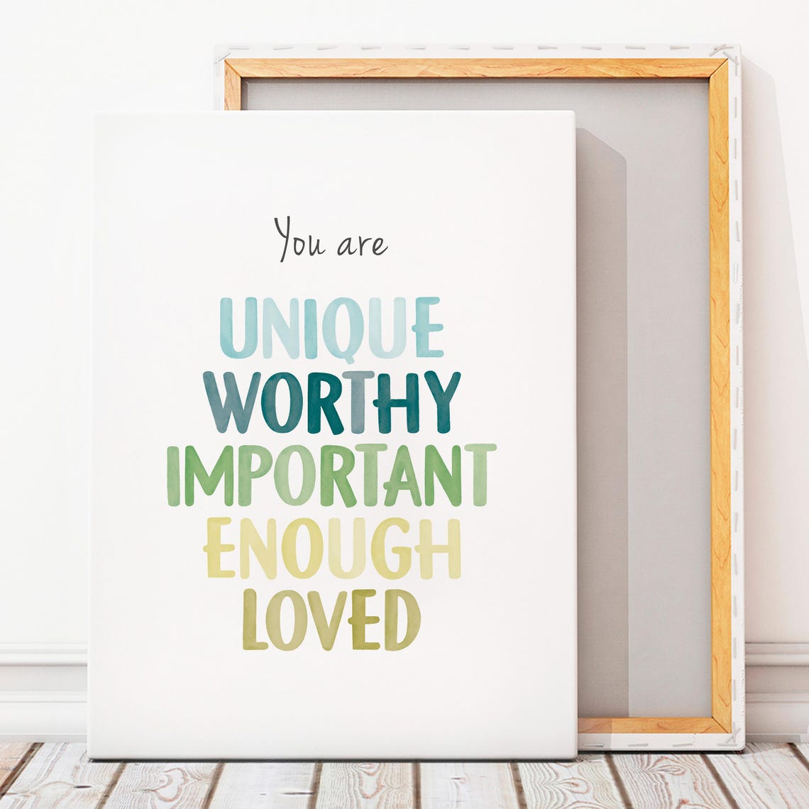 You Are Unique Worthy Important Loved Watercolor Affirmation Poster