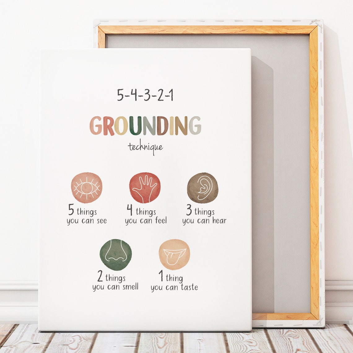 5-4-3-2-1 Grounding Technique Watercolor Mindfulness Therapy Poster