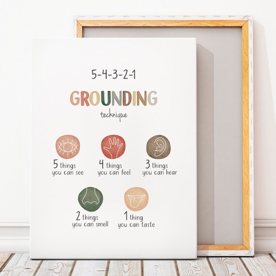 5-4-3-2-1 Grounding Technique Watercolor Mindfulness Therapy Poster