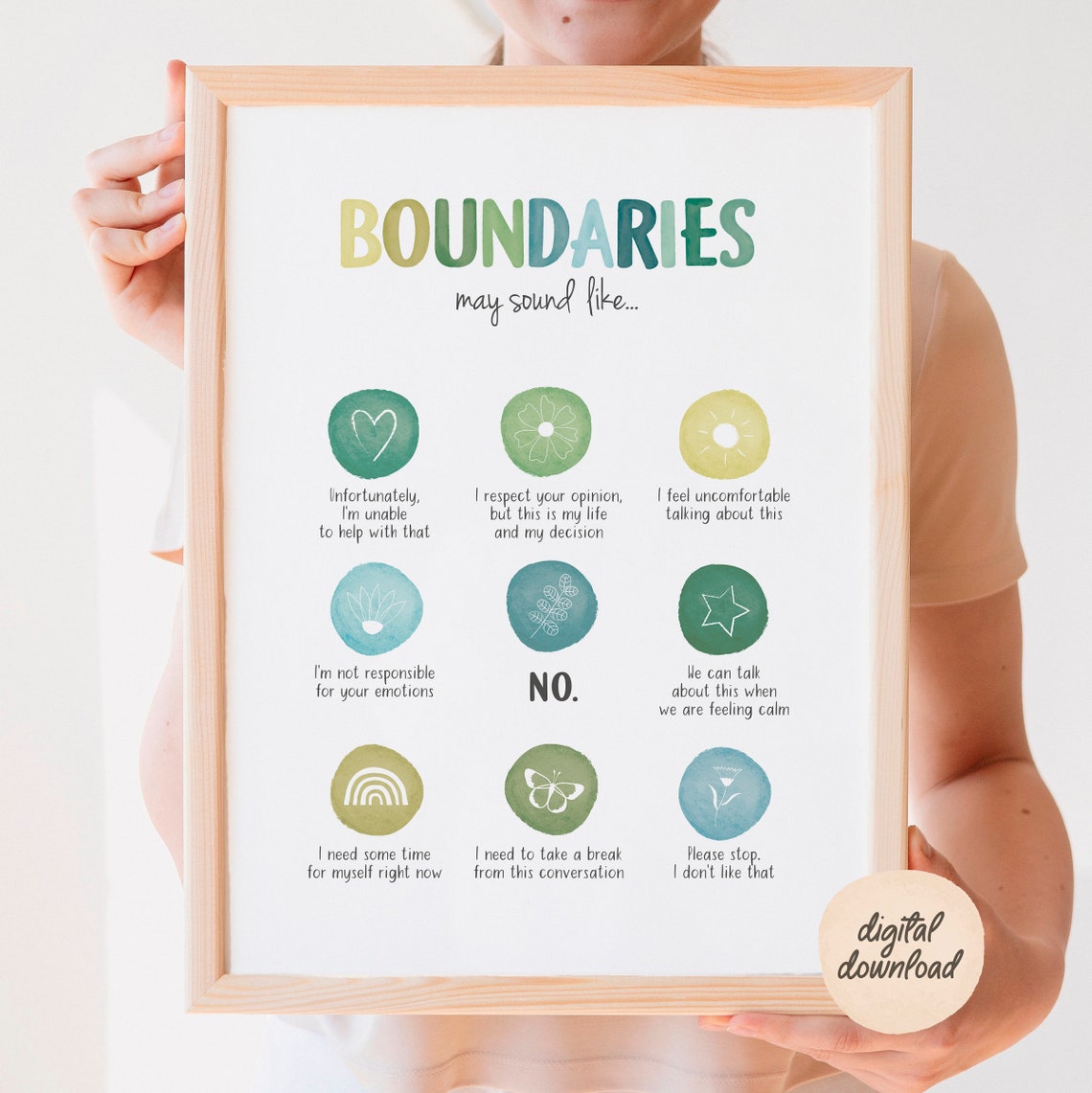 Boundaries Watercolor Self Respect Quotes Therapy Office Decor Poster - Image 6