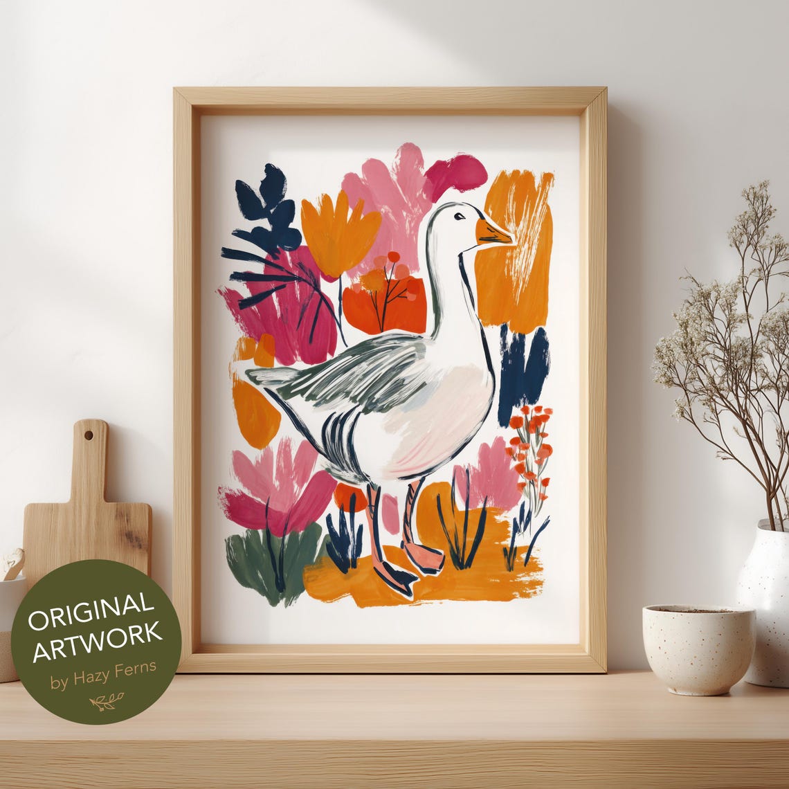Gentle Goose Art Print Colorful Gouache Style Farm Bird Wall Poster 19