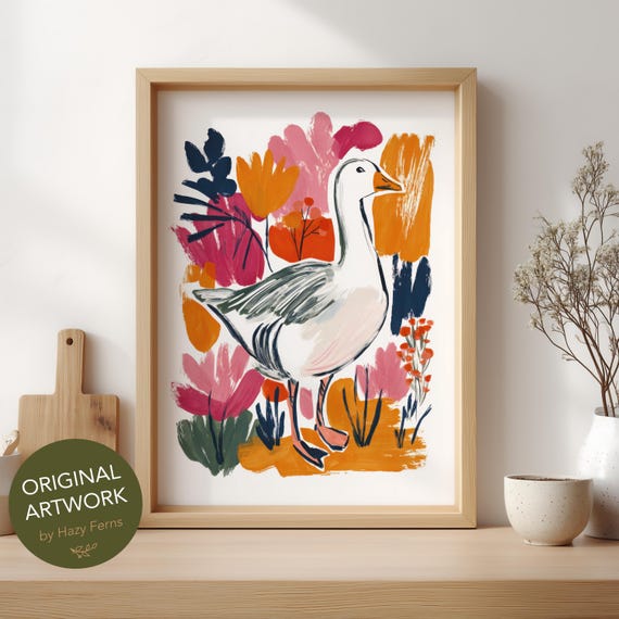 Gentle Goose Art Print Colorful Gouache Style Farm Bird Wall Poster 19