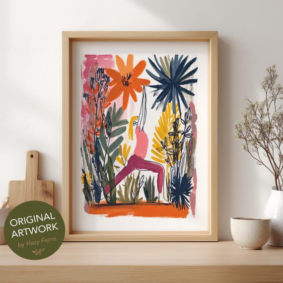 Yoga In Nature Poster Print, Gouache Style