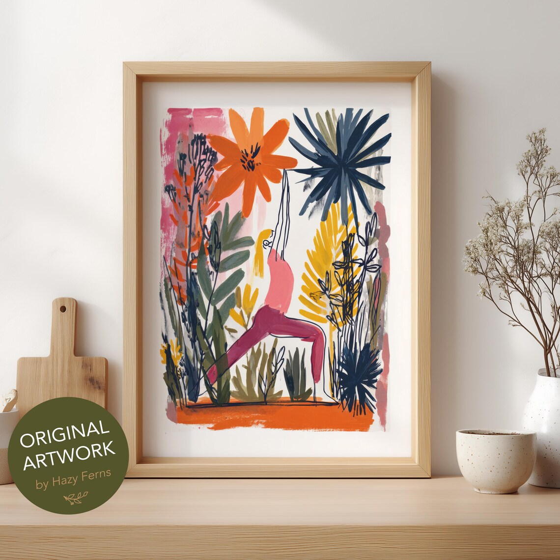 Yoga In Nature Poster Print, Gouache Style