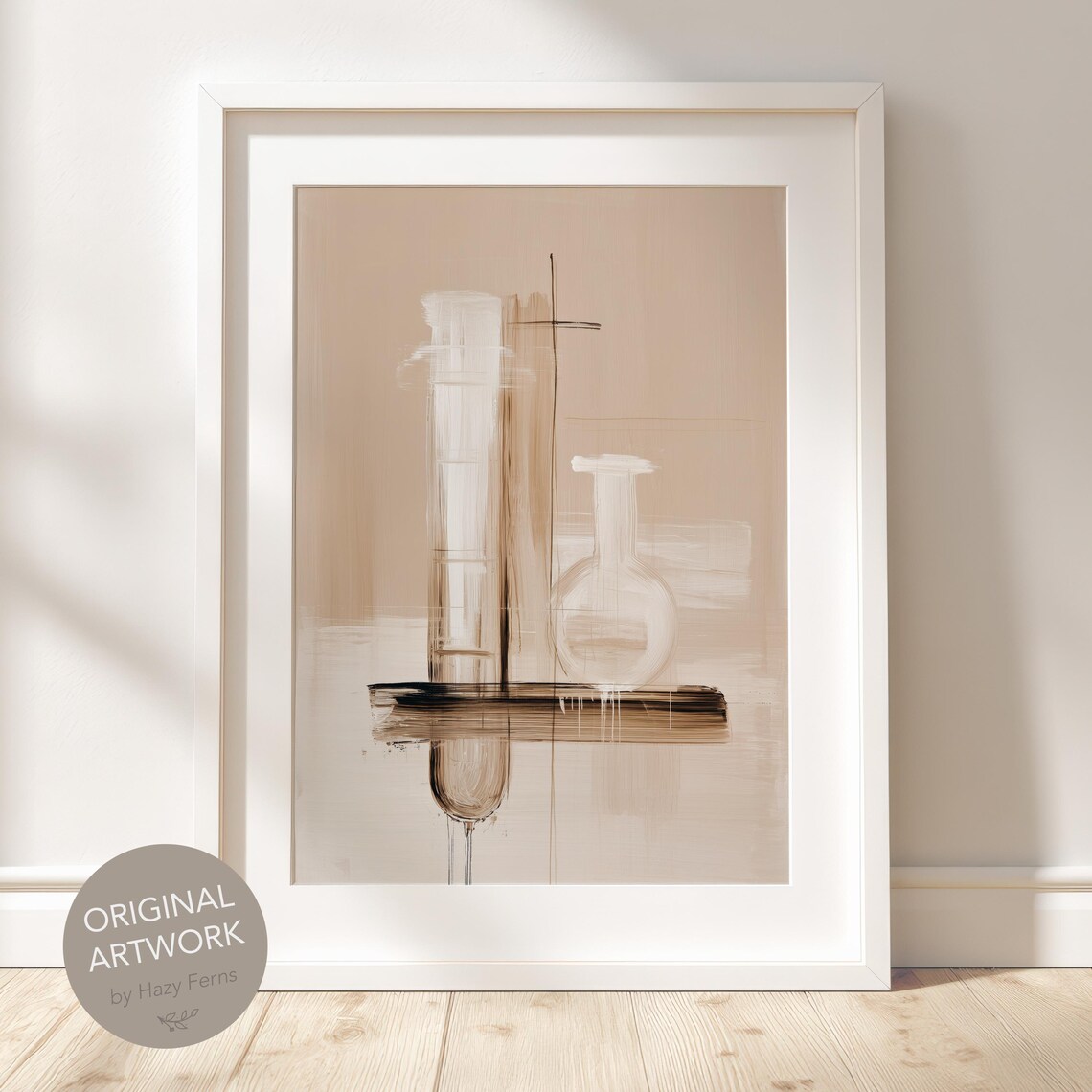 Abstract Test Tube Lab Glass Beige Minimalist Science Art Print