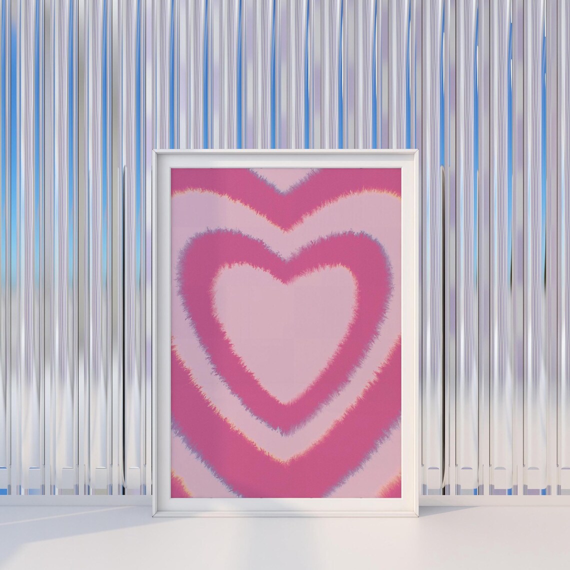 Pink Fuzzy Concentric Hearts Love Art Print for Bedroom Wall Decor