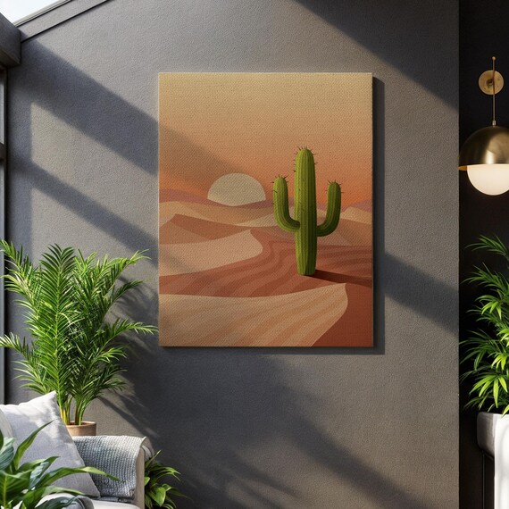 Saguaro Cactus Desert Sunrise Minimalist Terracotta Sunset Poster