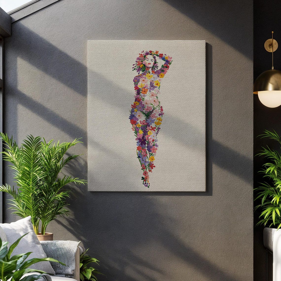 Colorful Floral Female Silhouette Body Art Canvas Botanical Wall Art