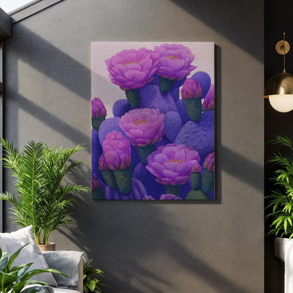 Purple Cactus Blooms Prickly Pear Blossoms Vivid Desert Floral Poster