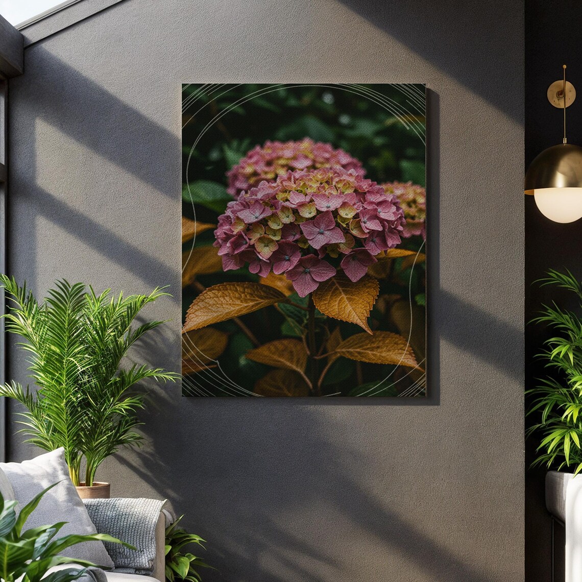 Moody Pink Hydrangea Flower Photography Dark Floral Canvas Wall Art