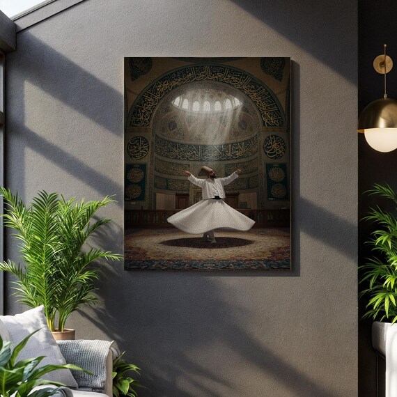 Whirling Dervish Sufi Dance Mosque Calligraphy Spiritual Art Poster