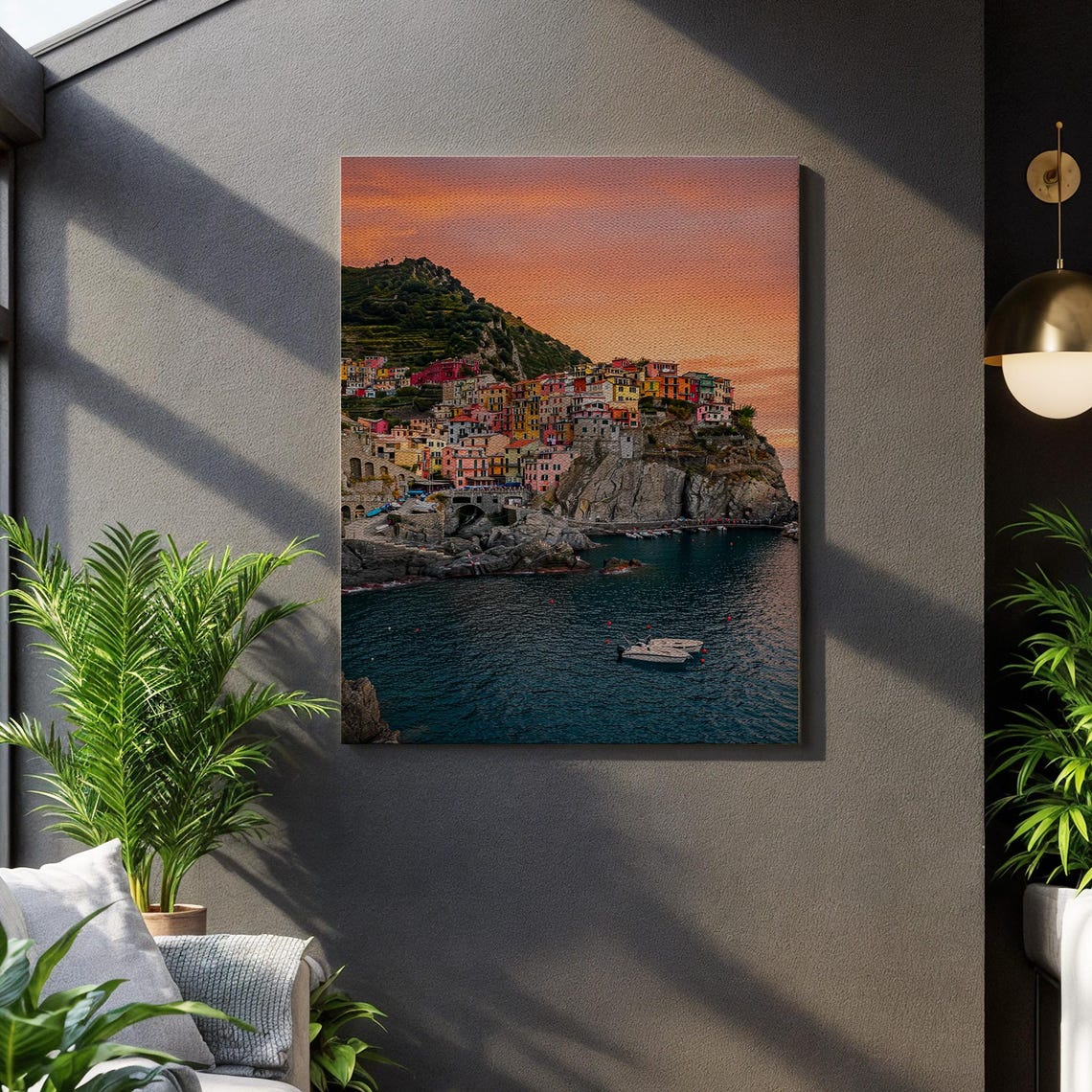 Cinque Terre Italian Coast Poster Colorful Village Sunset Sea
