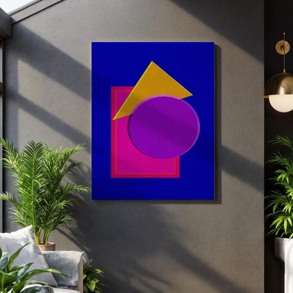 Geometric Abstract Canvas Wall Art Bold Color Shapes In Pink Purple And Yellow Modern Minimalist Framed Print Gift For Design Lovers