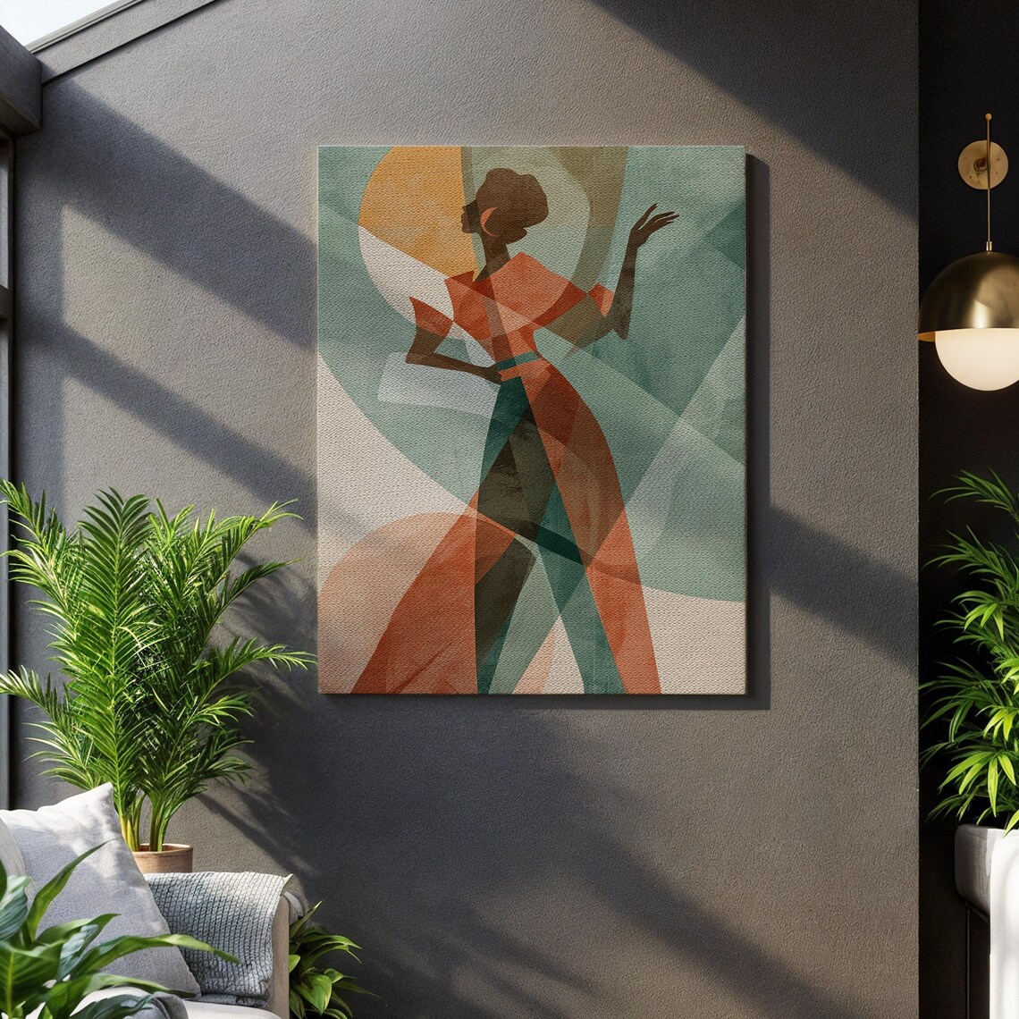 Abstract Woman Geometric Silhouette Poster Bold Art Deco Female Figure Green Art