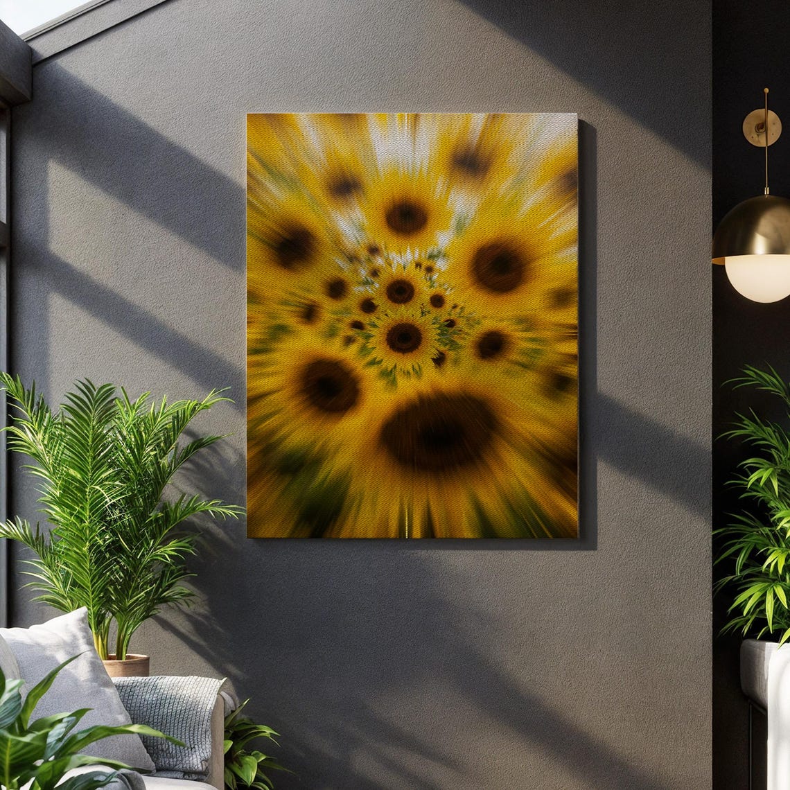 Sunflower Burst Exploding Yellow Floral Abstract Canvas Art Print