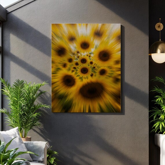 Sunflower Burst Exploding Yellow Floral Abstract Canvas Art Print