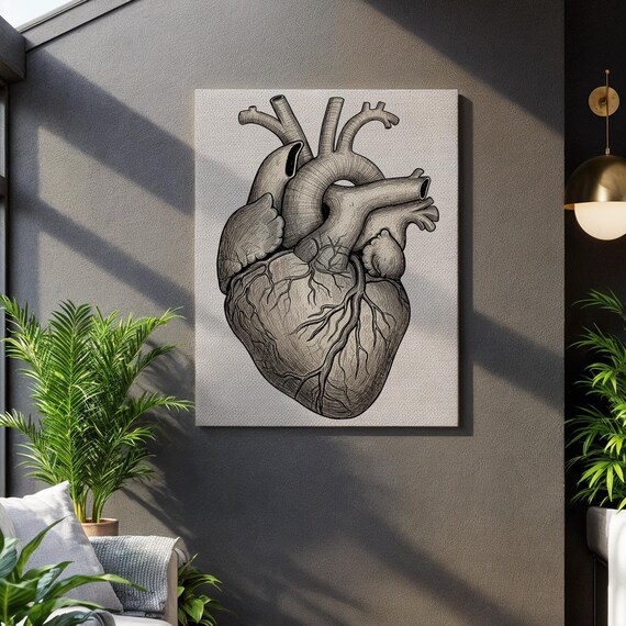 Vintage Anatomical Heart Engraving Medical Illustration Poster