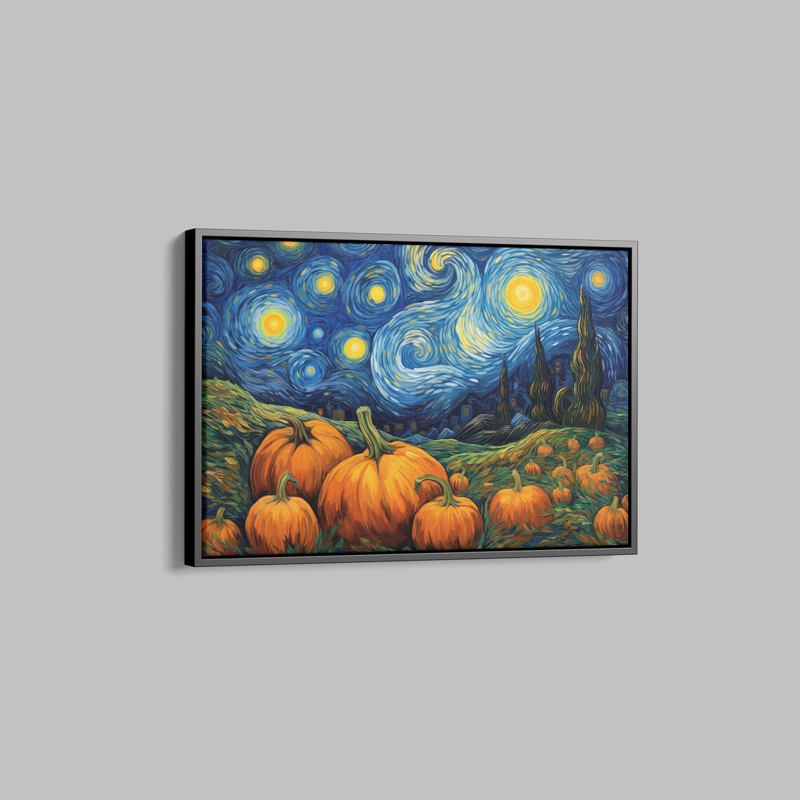 Starry Night Style Pumpkin Patch Halloween Oil Painting Poster - Image 3