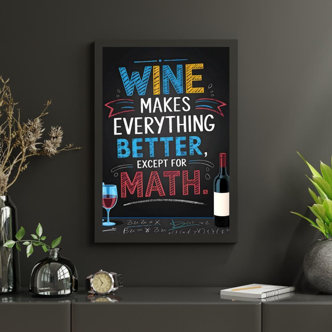 Wine Makes Everything Better Except Math Chalkboard Quote Poster - Image 4