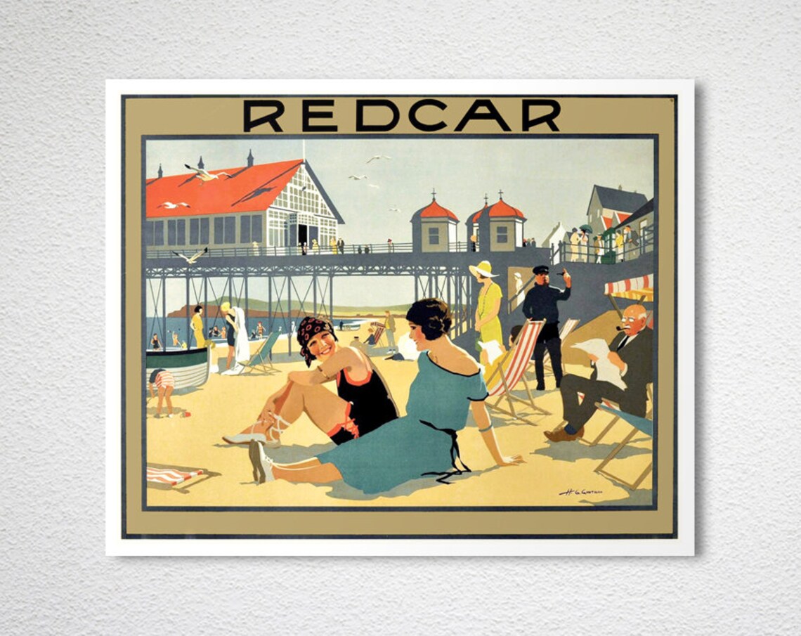 Redcar Vintage British Seaside Resort Pier Beach Holiday Travel Poster - Image 2