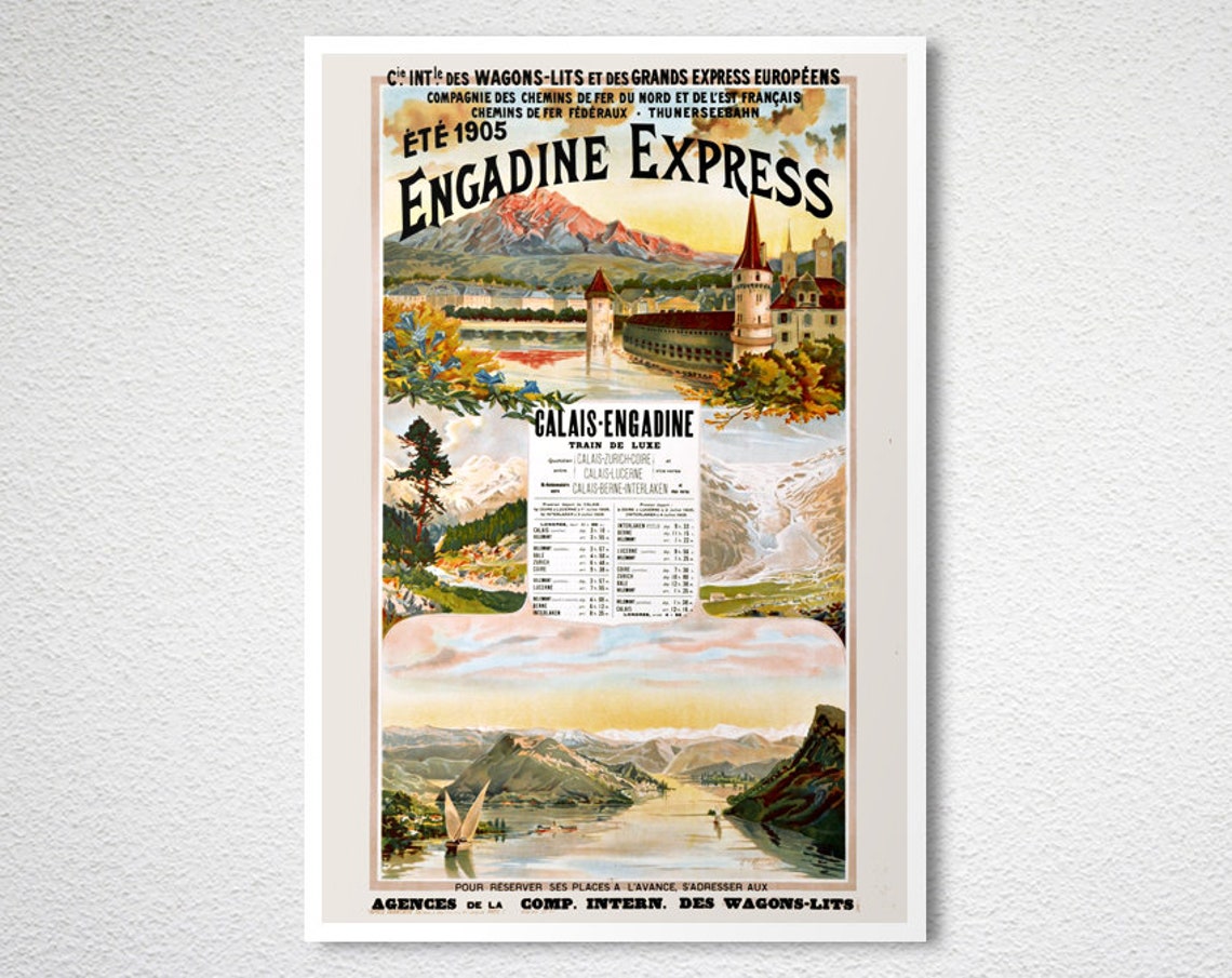 Engadine Express 1905 Vintage Swiss Alpine Train Travel Poster - Image 2