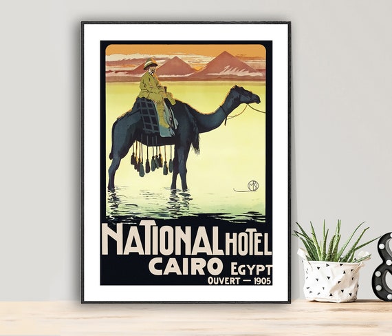 National Hotel Cairo Egypt Ouvert Vintage Travel Poster Poster Paper Or Print Gift Idea Wall Decor