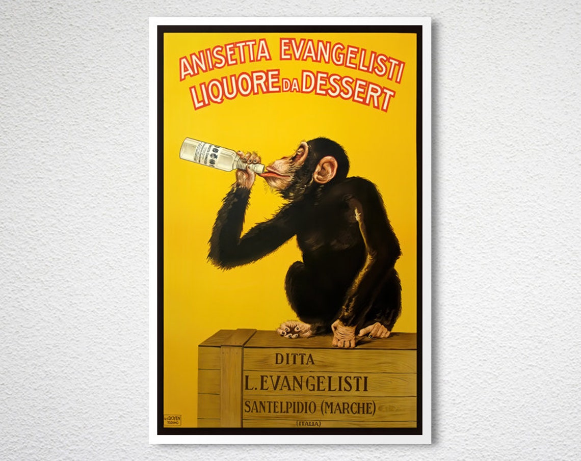 Anisetta Evangelisti Liquore da Dessert Monkey Vintage Ad Poster - Image 2