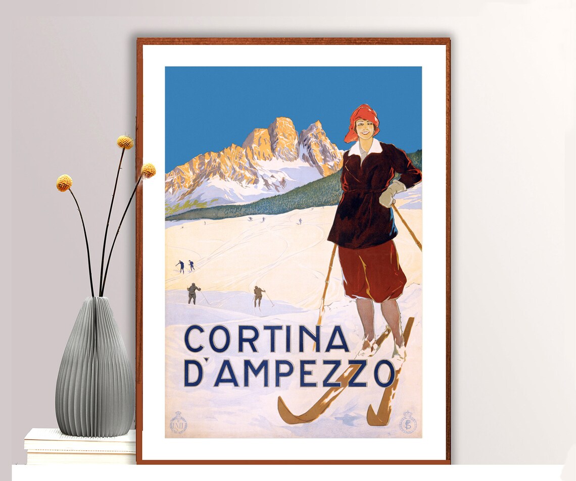 Cortina D'Ampezzo Italy Vintage Ski Travel Poster
