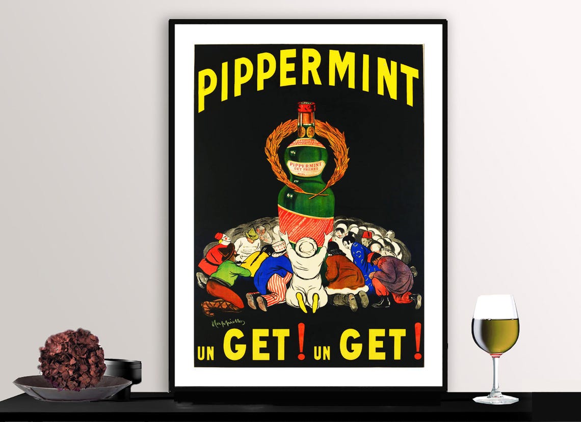 Pipperment Get Green Bottle Crowd Bowing Vintage French Poster