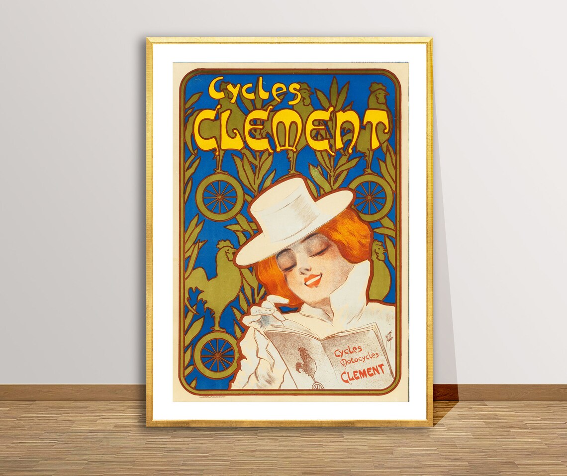 Cycles Clement Art Nouveau Vintage French Advertising Poster Bike Art - Image 2
