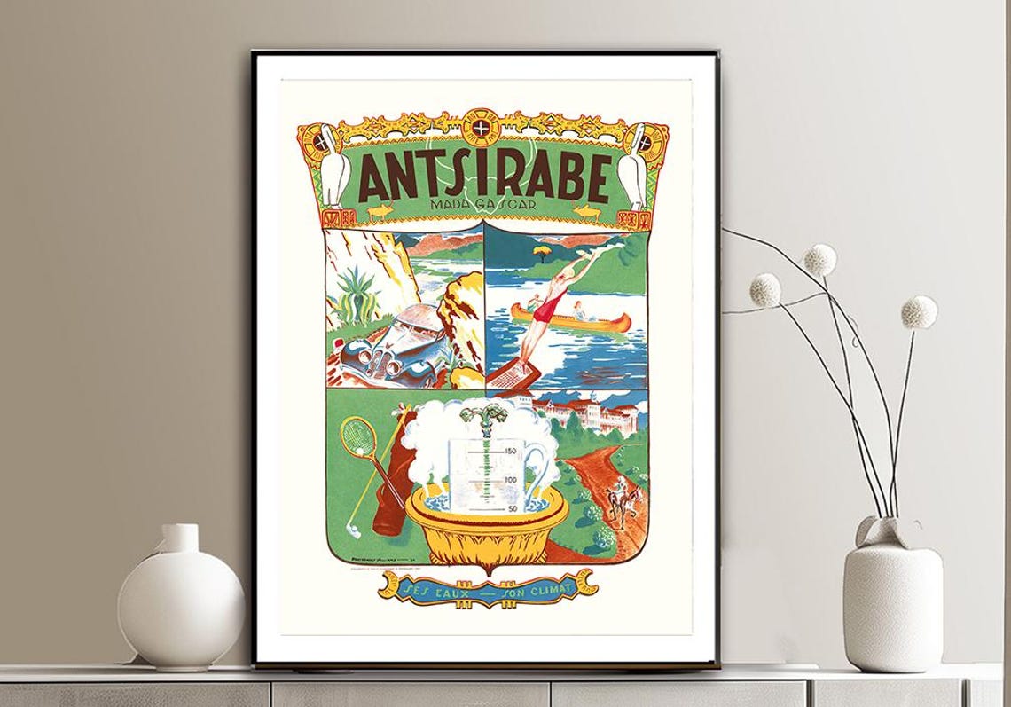 Antsirabe Madagascar Spa Town Thermal Baths Vintage Travel Poster