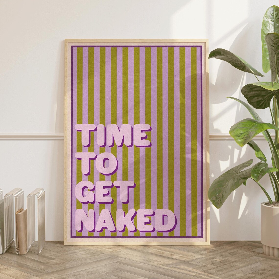 Time to Get Naked Retro Bubble Letters Striped Bathroom Poster