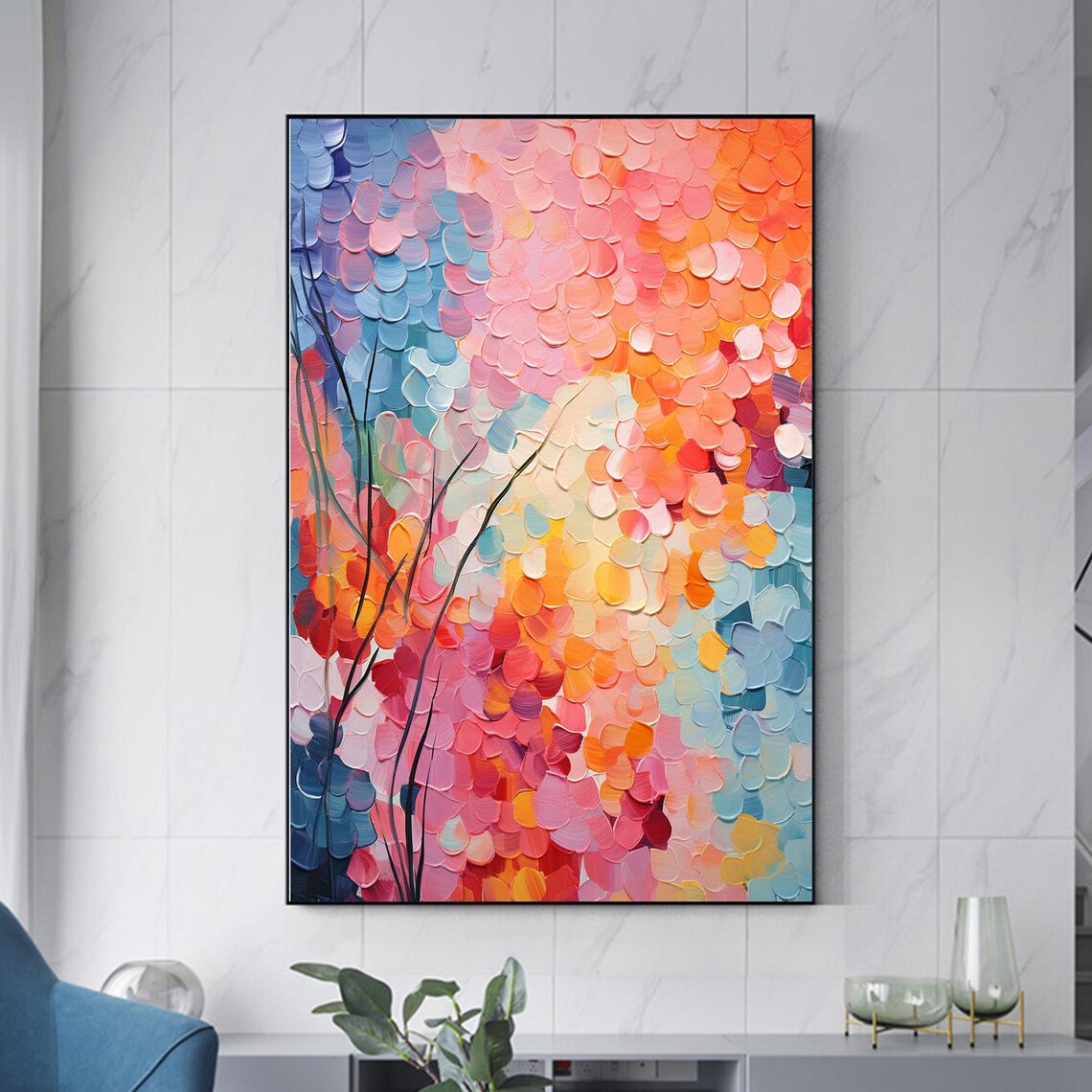 Custom Minimalist Floral Oil Painting, Abstract Texture