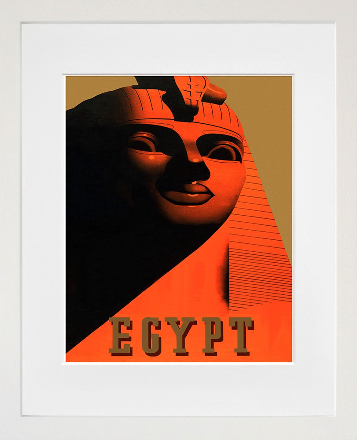 Egypt Vintage Sphinx Face Closeup Desert Sunset Graphic Travel Poster