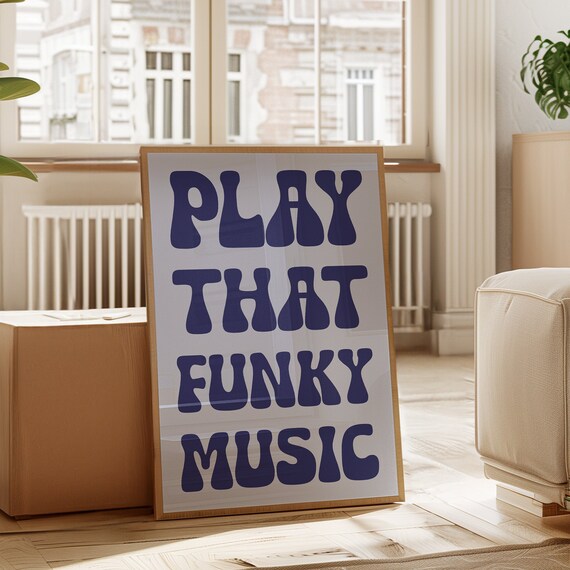 Retro Groovy Play That Funky Music Navy Typography Statement Wall Poster