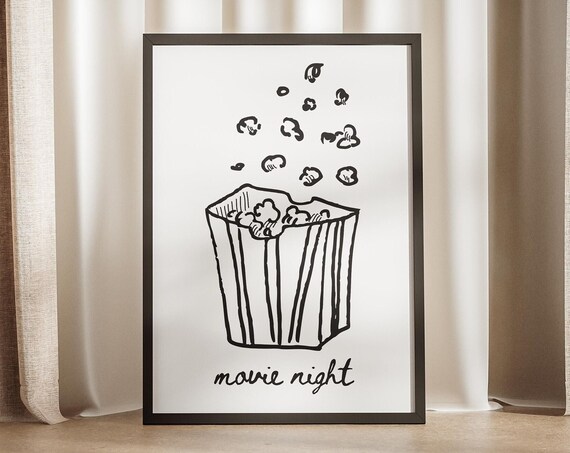 Movie Night Popcorn Bag Illustration Doodle Family Together Poster Decoration Housewarming Gifts Ideas Living Room Dorm Cinema Art Print